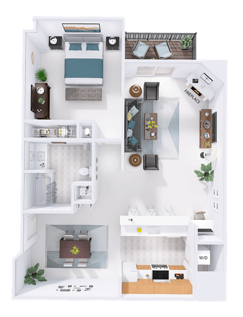 Floor plan for 1 bed, 1 bath, 947 sqft